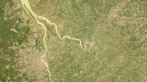 Vue de la confluence entre la Dordogne et la Garonne au nord de Bordeaux depuis le satellite Sentinel 2