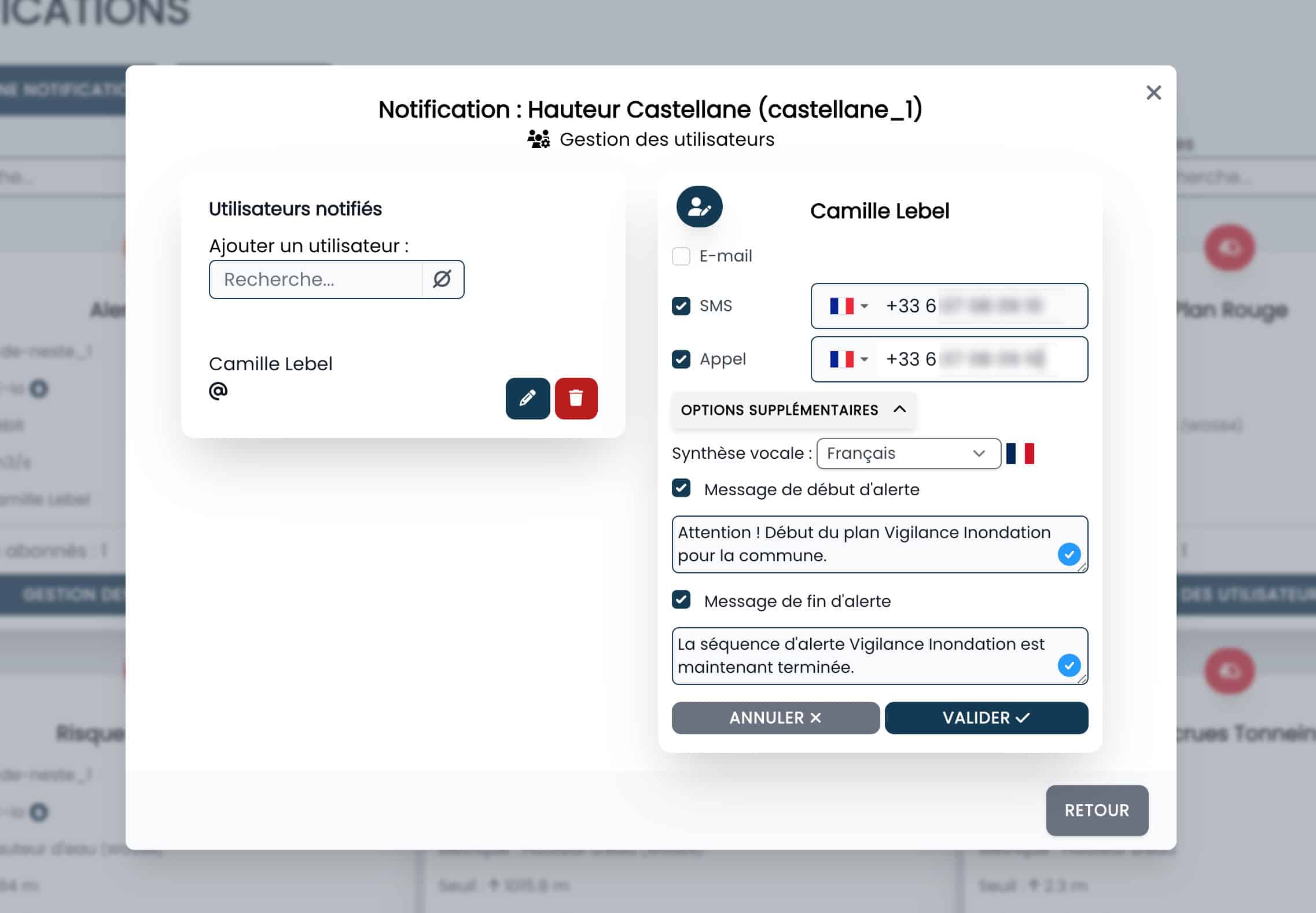 Personnalisation - Notifications Personnalisation de la notification du risque inondation