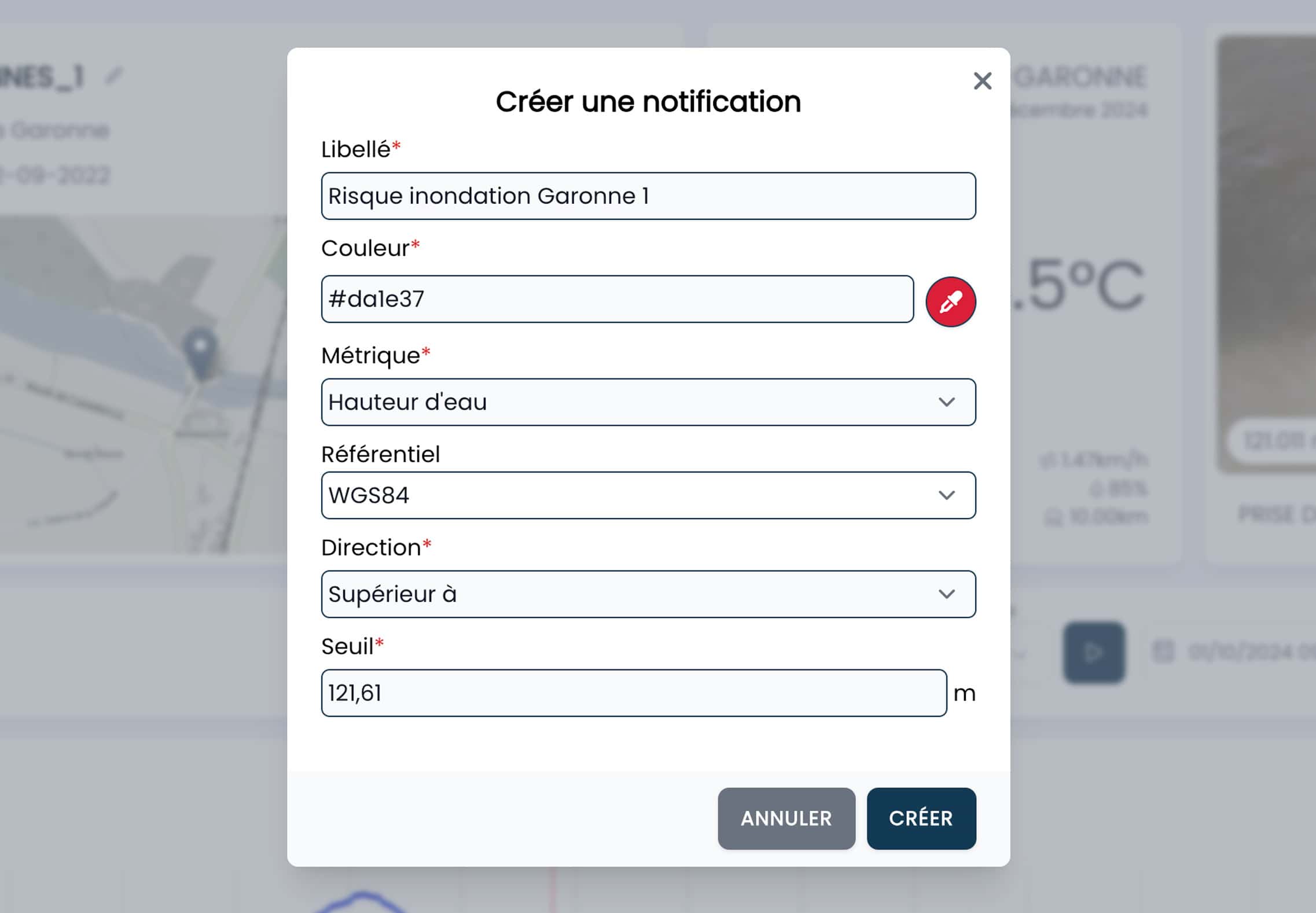 Paramétrage notification - Notifications Paramétrage d'une notification du risque inondation